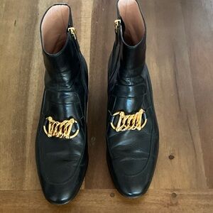 Gucci Black Leather Ankle Boots with Gold Accents